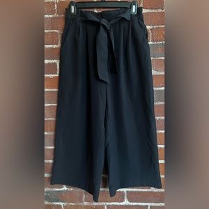 Lululemon Noir Crop Pant Black Wide Leg High Rise Belted Tie Waist size 6
